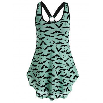 

Moon Star Bat Print Mesh Tank Top, Green