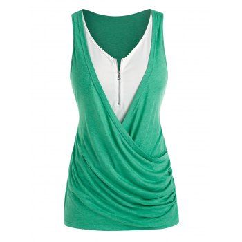 

Plus Size Half Zipper Draped 2 in 1 Tank Top, Green