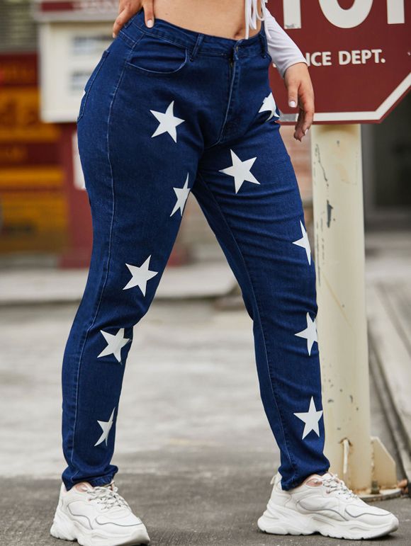 Jean Moulant à Taille Haute à Imprimé D'étoiles - Bleu profond 3XL