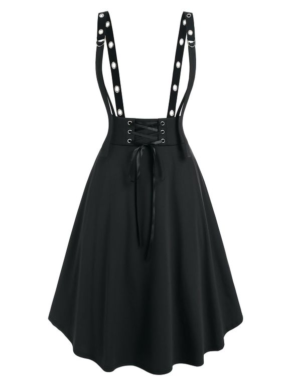 Jupe à Bretelle Anneau en D Grande Taille à Lacets avec Œillet - Noir L