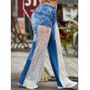 Pantalon à Empiècement en Tulle à Imprimé Étoile 3D à Jambes Larges Grande Taille - Bleu 4X