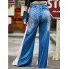 Pantalon à Empiècement en Tulle à Imprimé Étoile 3D à Jambes Larges Grande Taille - Bleu 4X