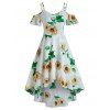 Robe Superposée à Imprimé Tournesol à Epaule Dénudée - Blanc 3XL