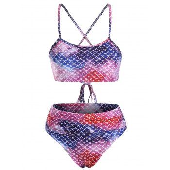 Women Mermaid Swimsuit Crisscross Lace-up Ruched Contrast Color Bikini Swimwear Swimsuit S Multicolor