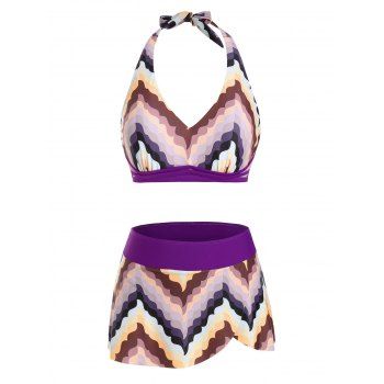 

Halter Zigzag Skirtini Bikini Swimwear, Concord