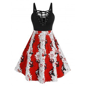 

Plus Size Lace-up Backless Printed Casual Dress, Multicolor