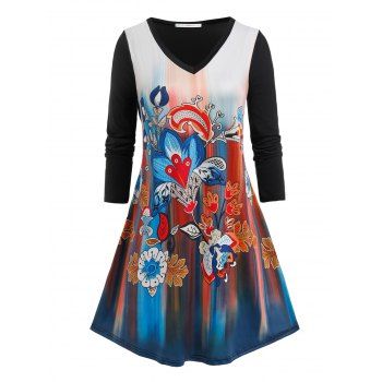 

Plus Size Floral Printed Swing T Shirt, Black