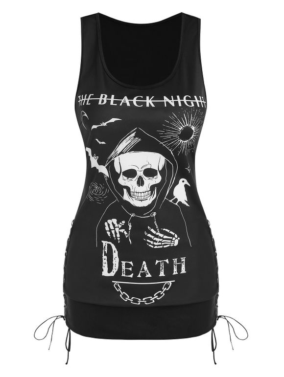 Débardeur à
Imprimé Gothique Mort Graphique à Lacets - Noir XL