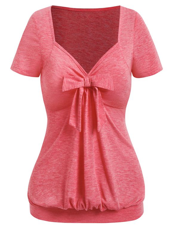 T-Shirt Décontracté Chiné avec Nœud Papillon - Rose clair XL