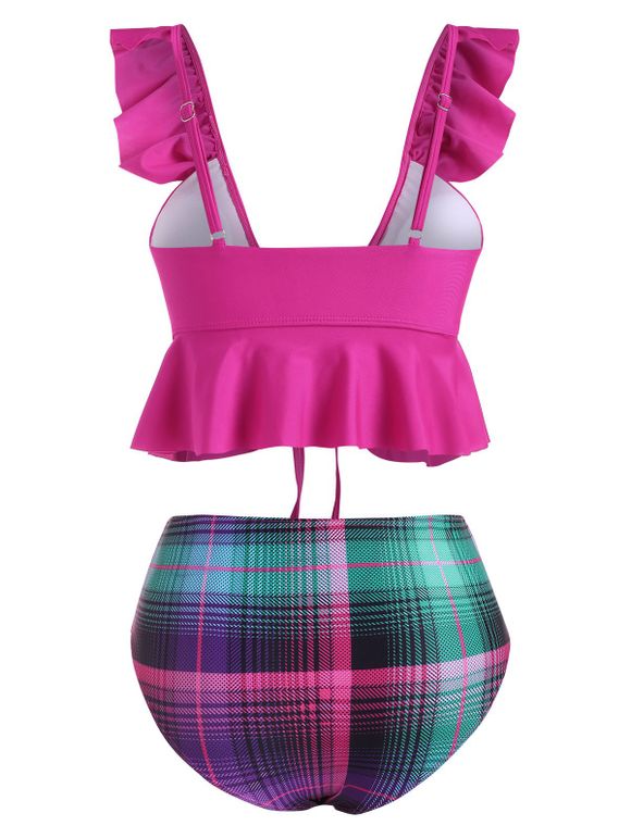 Maillot de Bain Tankini à Carreaux Noué en Avant à Volants - Concorde L