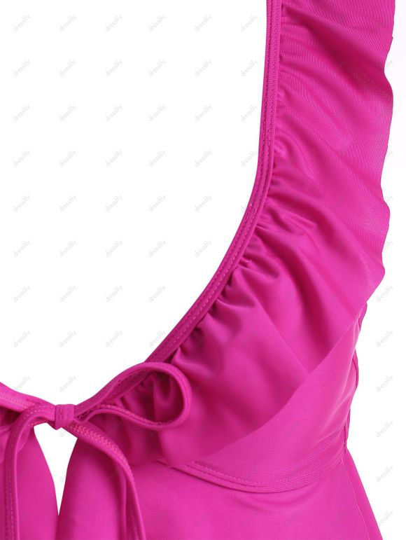 Maillot de Bain Tankini à Carreaux Noué en Avant à Volants - Concorde L