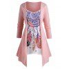 T-shirt Asymétrique Fendu en Avant Imprimé de Grande Taille Fausse Deux Pièces - Rose clair 4X
