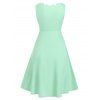 Plain Color A Line Mini Dress Scalloped Bowknot Mock Button High Waist Sleeveless Summer Dress - LIGHT GREEN L