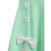 Plain Color A Line Mini Dress Scalloped Bowknot Mock Button High Waist Sleeveless Summer Dress - LIGHT GREEN L