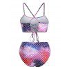 Maillot de Bain Bikini Sirène Croisé Bicolore à Lacets à Volants - multicolor M