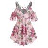 Chemisier Croisé Fleur à Epaule Ouverte de Grande Taille à Paillettes - Rose clair 4X