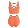 Plus Size Ribbed Crisscross Cutout High Rise Tankini Swimwear - ORANGE 5X