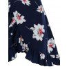 Space Dye Flower Print Cold Shoulder Overlap Mini Dress - multicolor 2XL