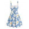 Robe sans Manches avec Empiècements en Dentelle et à Imprimé Floral de Vacances sans Manches en Ligne A - Bleu L
