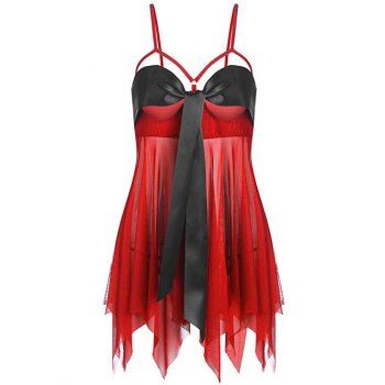 

Cupless Contrast Tie Handkerchief Babydoll Set, Red