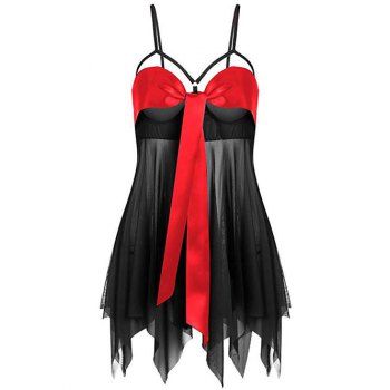 

Cupless Contrast Tie Handkerchief Babydoll Set, Black