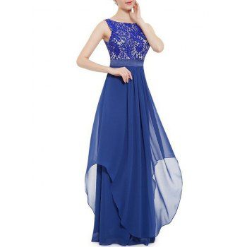 

Embroidered Overlay Chiffon Panel Maxi Dress, Blue