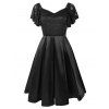 A Line Knee Length Party Dress Sweetheart Neck Lace Bodice Butterfly Sleeve Solid Color Pleated Dress - RED L