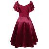 A Line Knee Length Party Dress Sweetheart Neck Lace Bodice Butterfly Sleeve Solid Color Pleated Dress - RED XXL