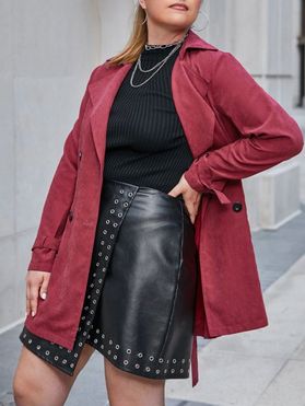 Plus Size Double Breasted Belted Flap Pocket Trench Coat
