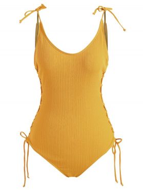 Tie Shoulder Ribbed Lace Up One-piece Swimsuit