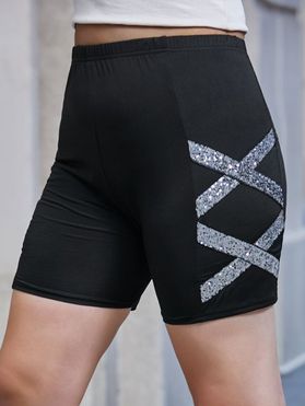 Plus Size Crisscross Sequins Shorts
