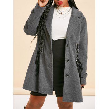 

Plus Size Lace-up Single Breasted Tunic Coat, Dark slate grey