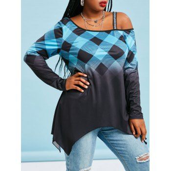 

Plaid Glitter Strap Open Shoulder Plus Size Top, Green
