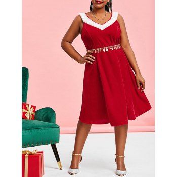 

Plus Size Christmas Velvet A Line Tank Dress, Red