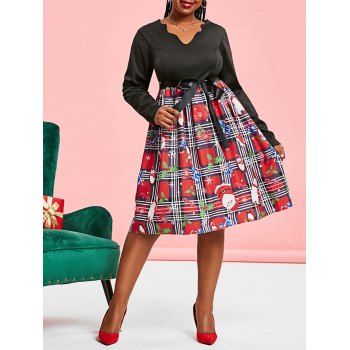 

Snowman Snowflake Santa Claus Christmas Scalloped Plus Size Dress, Red