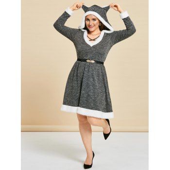 

Plus Size Cat Ear Hooded Marled Knit A Line Dress, Carbon gray