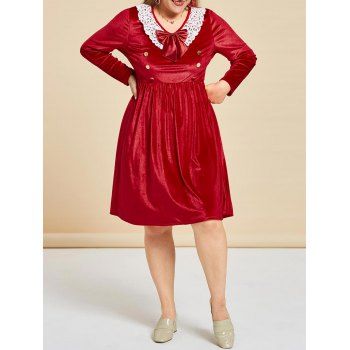 

Plus Size Bowknot Velvet Lace Insert Dress, Red