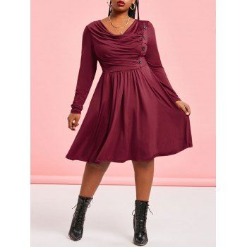 

Plus Size Cowl Neck Ruched Knee Length Dress, Firebrick