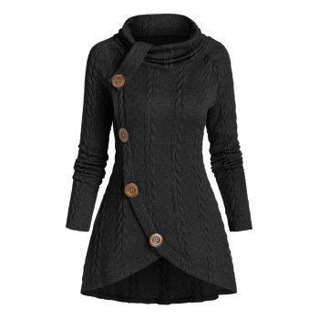 

Raglan Sleeve Turtleneck Cable Knit Sweater, Black