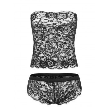 

Strapless Sheer Lace Lingerie Set, Black