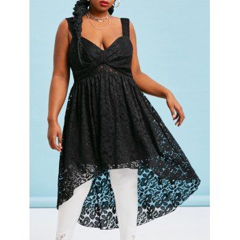 

Twist High Low Lace Plus Size Tank Top, Black