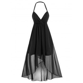 

Open Back High Low Halter Midi Dress, Black