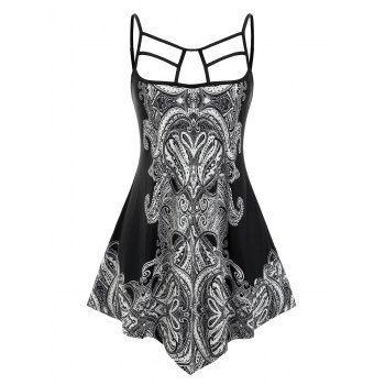 

Plus Size Caged Cutout Print Long Cami Top, Black