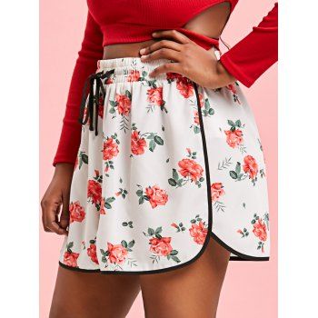 

Plus Size Floral Print Drawstring Shorts, White