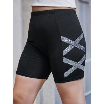 

Plus Size Crisscross Sequins Shorts, Black