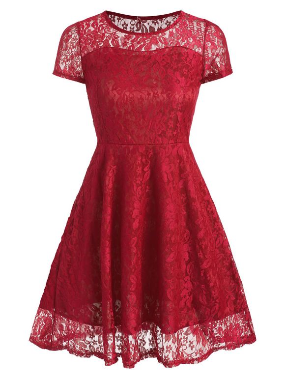 Mini-robe en Dentelle - Rouge L