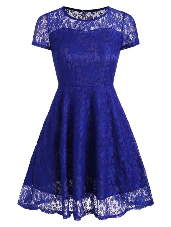 Mini-robe en Dentelle - Bleu 3XL