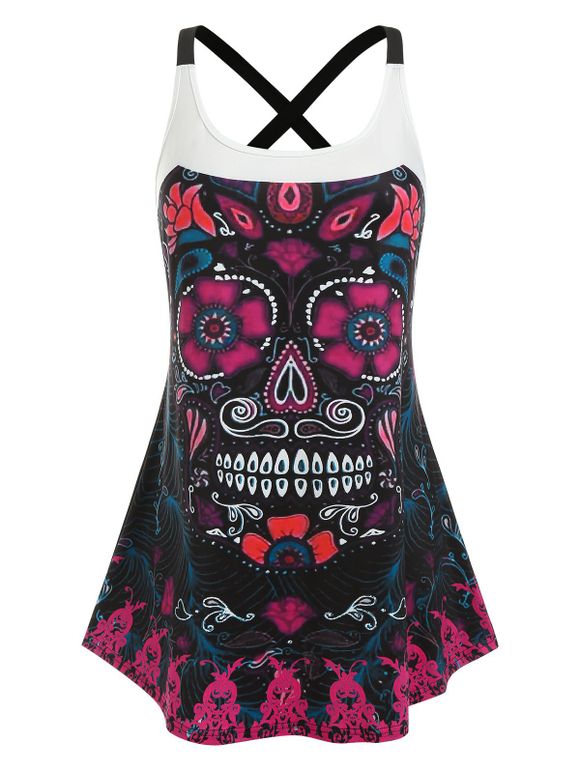 Débardeur Tribal à Imprimé Crâne de Grande Taille - Noir L