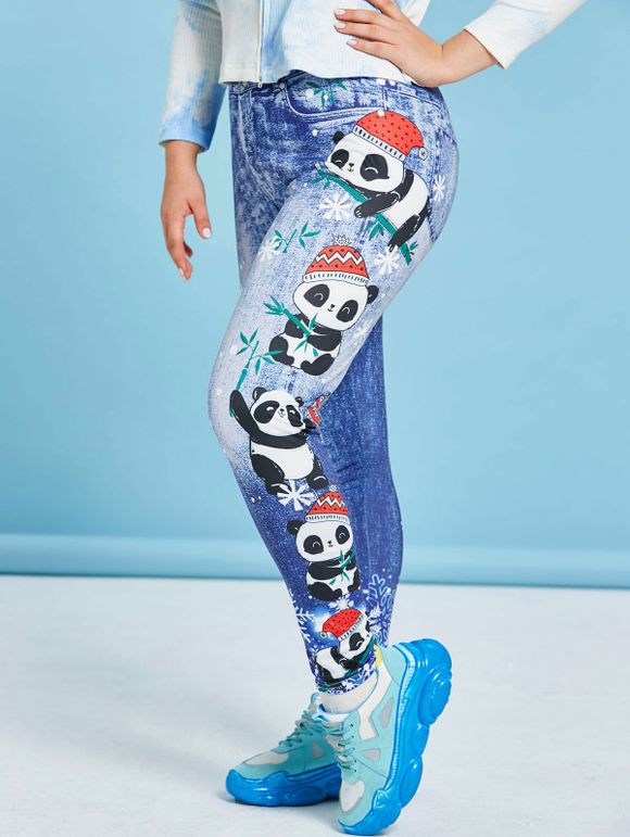 Legging avec Imprimés Panda et Flocon de Neige de Grande Taille - Bleu profond 4X