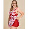 Plus Size Floral Print Tankini Swimwear - RED L